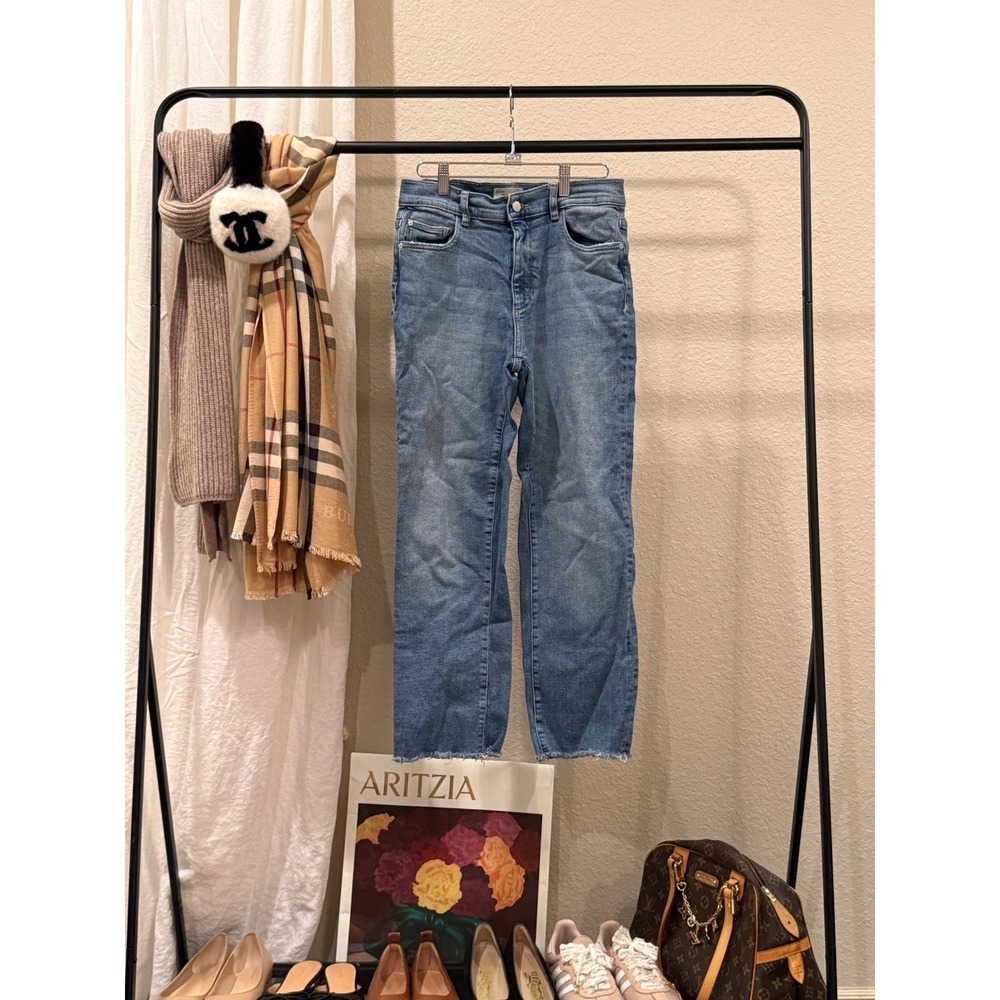DL1961 Patti Straight High Rise Raw Hem Jeans Blue Wash Size 27